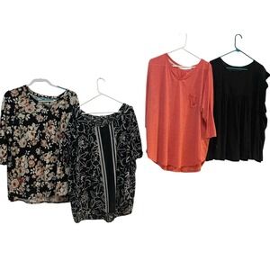 Plus Size Women's Top Bundle 3X Floral Black Coral Casual Blouses Lot of 4